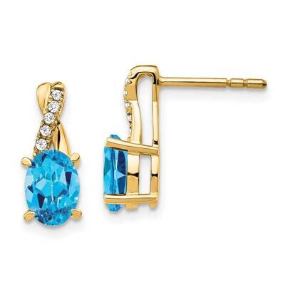 Blue Topaz Diamond Earrings 10k Gold EM4235-BT-006-1YA, MPN: EM4235-BT-006-1YA, 191101567421