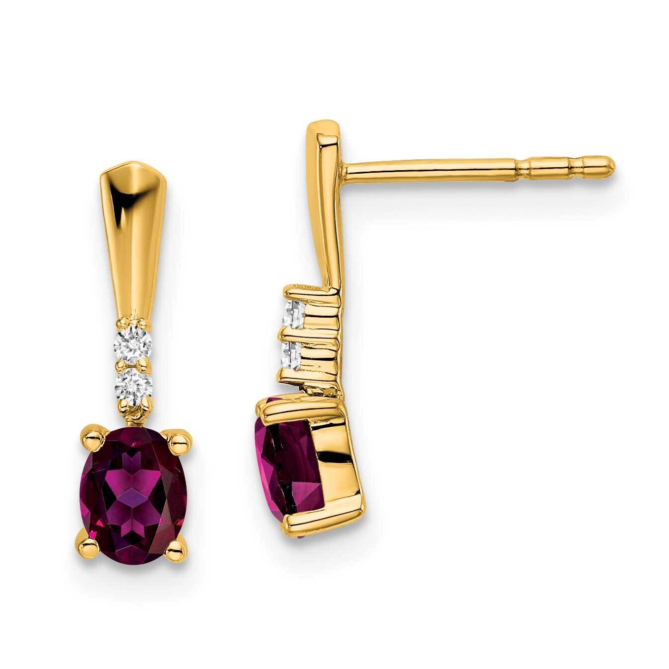 Oval Rhodolite Garnet Diamond Dangle Earrings 14k Gold EM7407-RG-004-YA, MPN: EM7407-RG-004-YA,