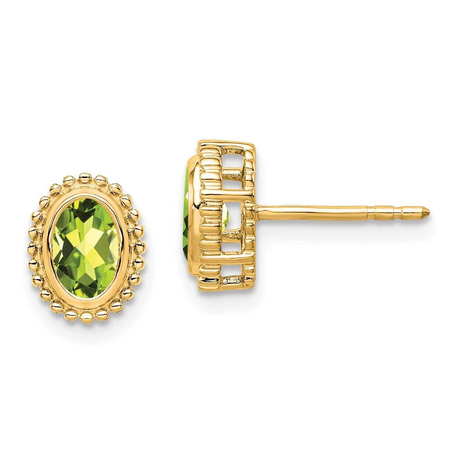 Oval Peridot Post Earrings 14k Gold EM7202-PE-Y, MPN: EM7202-PE-Y, 191101842634
