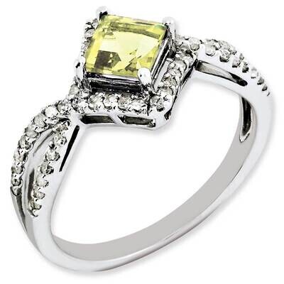 Lemon Quartz &amp; Diamond Ring Sterling Silver Rhodium-Plated QR3093LQ, MPN: QR3093LQ, 883957156477