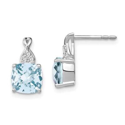 Checkerboard Aquamarine Diamond Earrings 14k White Gold EM4393-AQ-006-WA, MPN: EM4393-AQ-006-WA,