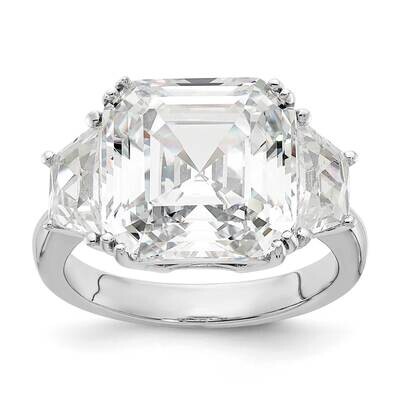 Cheryl M Asscher-Cut Brilliant-Cut CZ 3 Stone Ring Sterling Silver Rhodium-Plated QCM1566, MPN: QCM…
