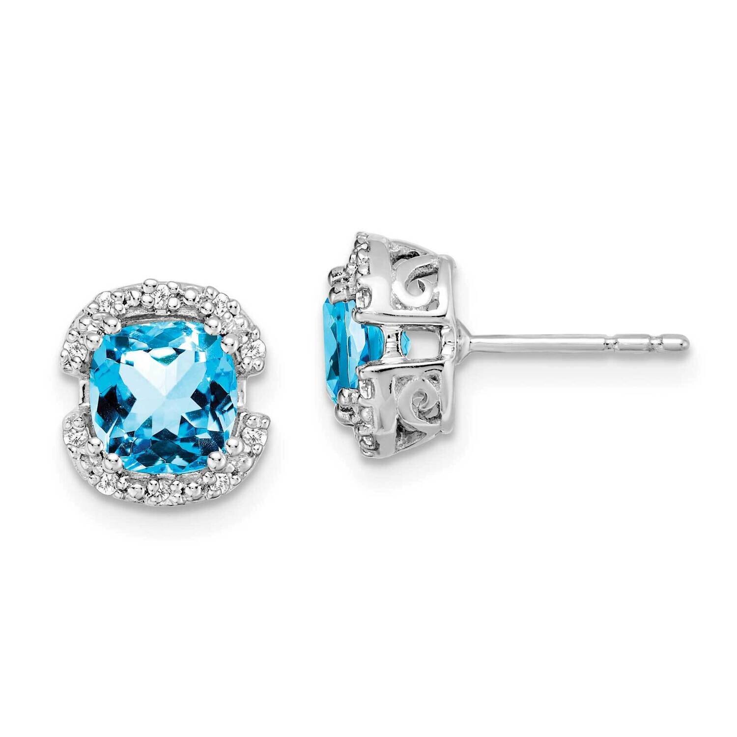 Cushion Blue Topaz Diamond Halo Earrings 14k White Gold EM7087-BT-010-WA, MPN: EM7087-BT-010-WA, 19…