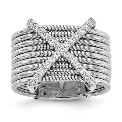 Cheryl M Brilliant-Cut CZ Textured Multi-BRing Sterling Silver Rhodium-Plated QCM1567, MPN: QCM1567…