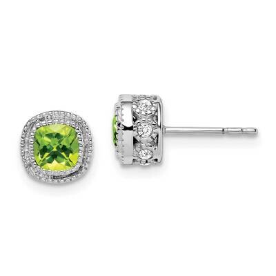 Cushion Peridot Diamond Earrings 10k White Gold EM7092-PE-019-1WA, MPN: EM7092-PE-019-1WA, 19110183…