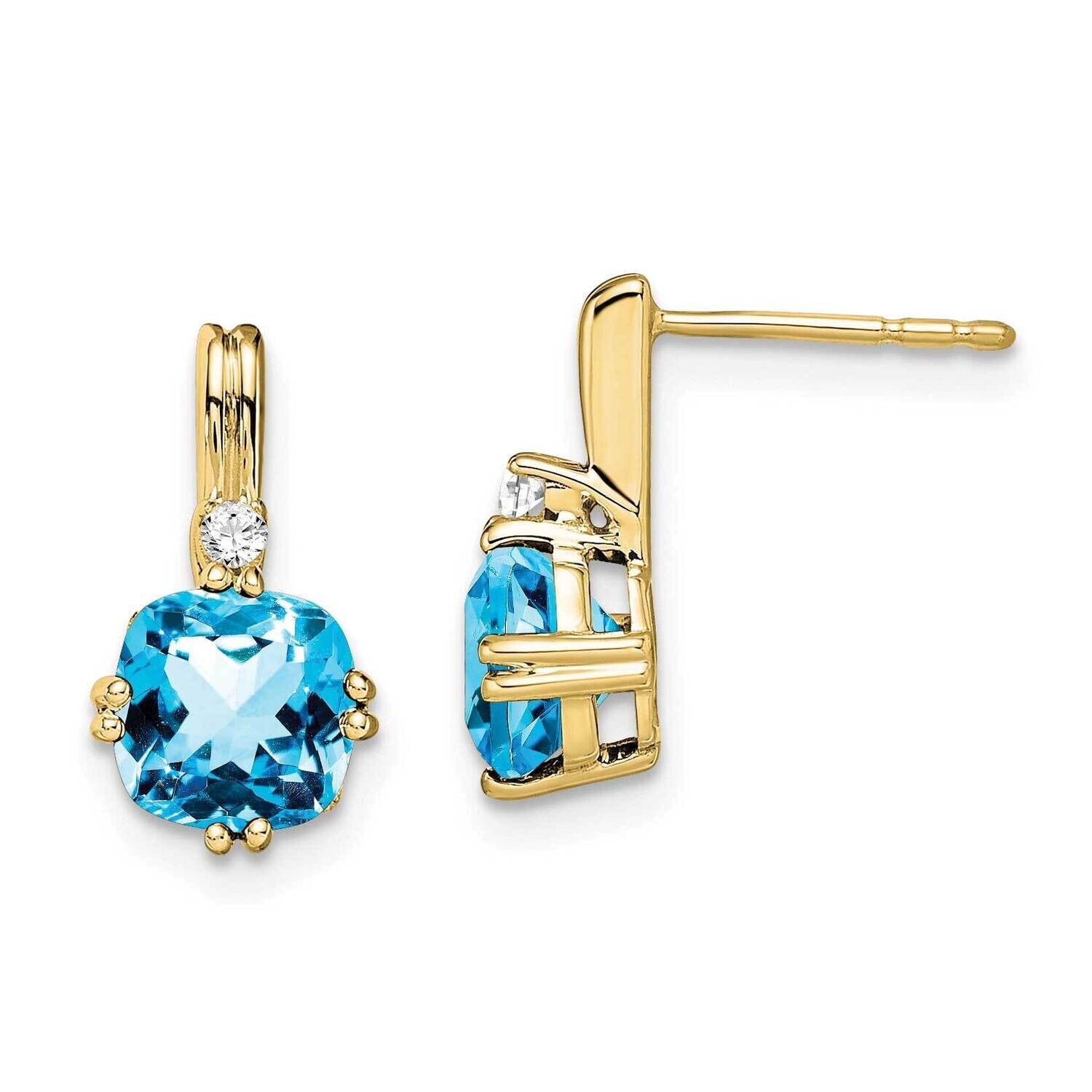 Cushion Blue Topaz Diamond Earrings 10k Gold EM7083-BT-004-1YA, MPN: EM7083-BT-004-1YA, 191101834233