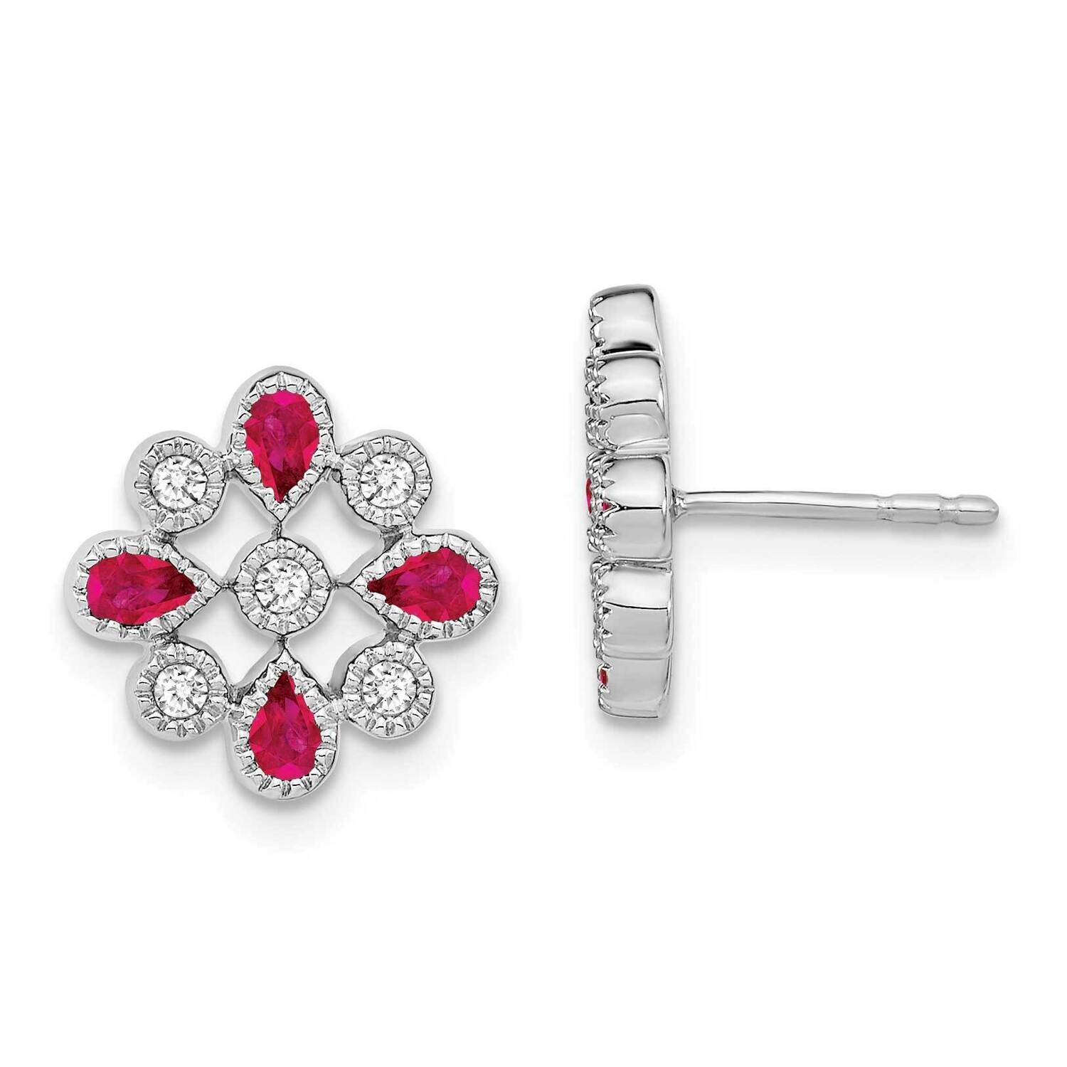 Ruby Diamond Post Earrings 14k White Gold EM7218-RU-015-WA, MPN: EM7218-RU-015-WA, 191101843372