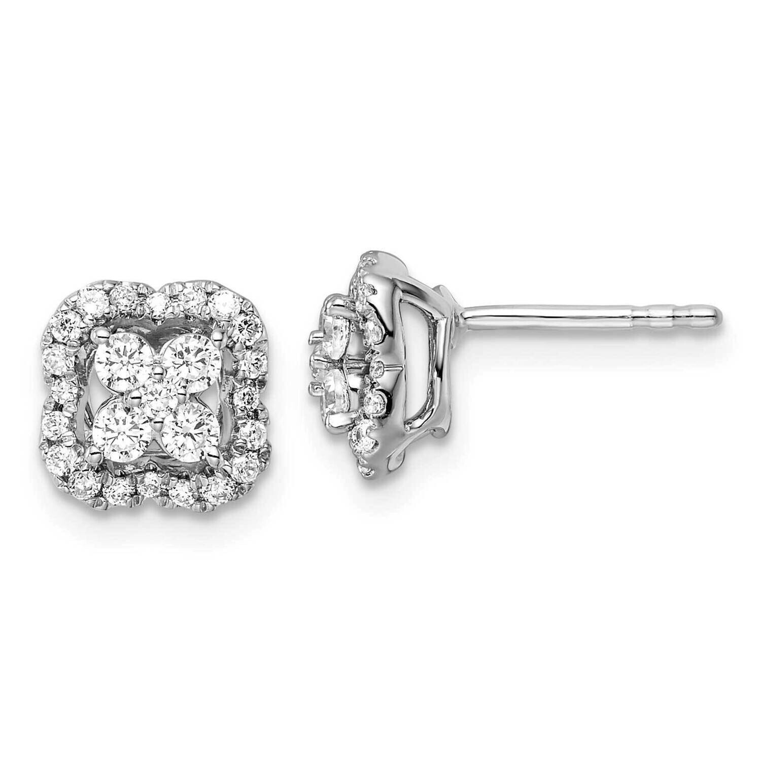 Diamond Square Halo Post Earrings 14k White Gold EM9662-050-WAA, MPN: EM9662-050-WAA, 883957880785