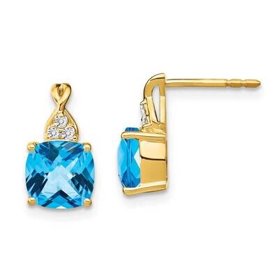 Checkerboard Blue Topaz Diamond Earrings 10k Gold EM4393-BT-006-1YA, MPN: EM4393-BT-006-1YA, 191101…