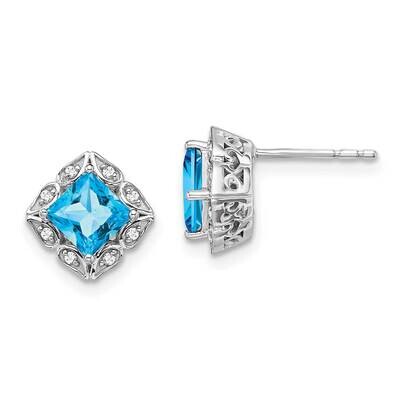 Square Blue Topaz Diamond Earrings 14k White Gold EM7082-BT-008-WA, MPN: EM7082-BT-008-WA, 19110183…