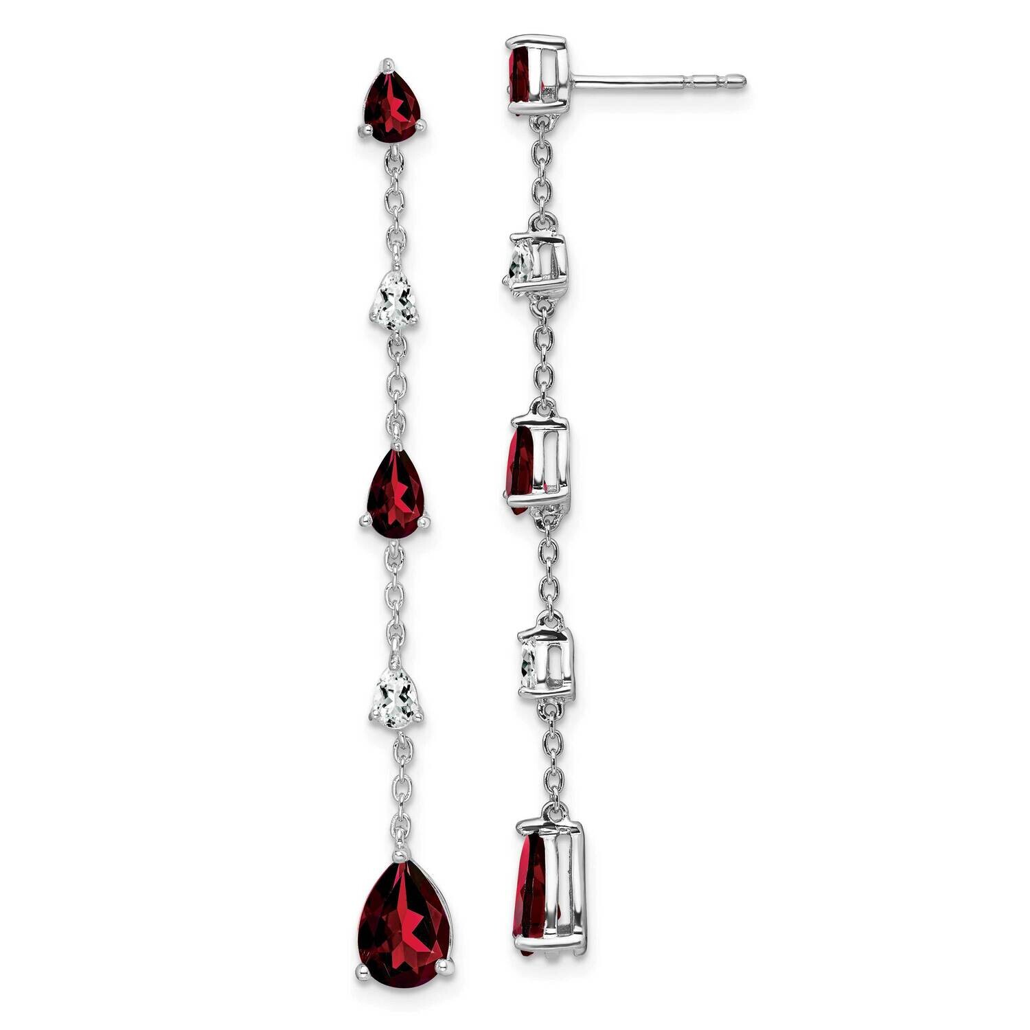 Garnet White Topaz Dangle Earrings 14k White Gold EM7090-GA-WA, MPN: EM7090-GA-WA, 191101840258