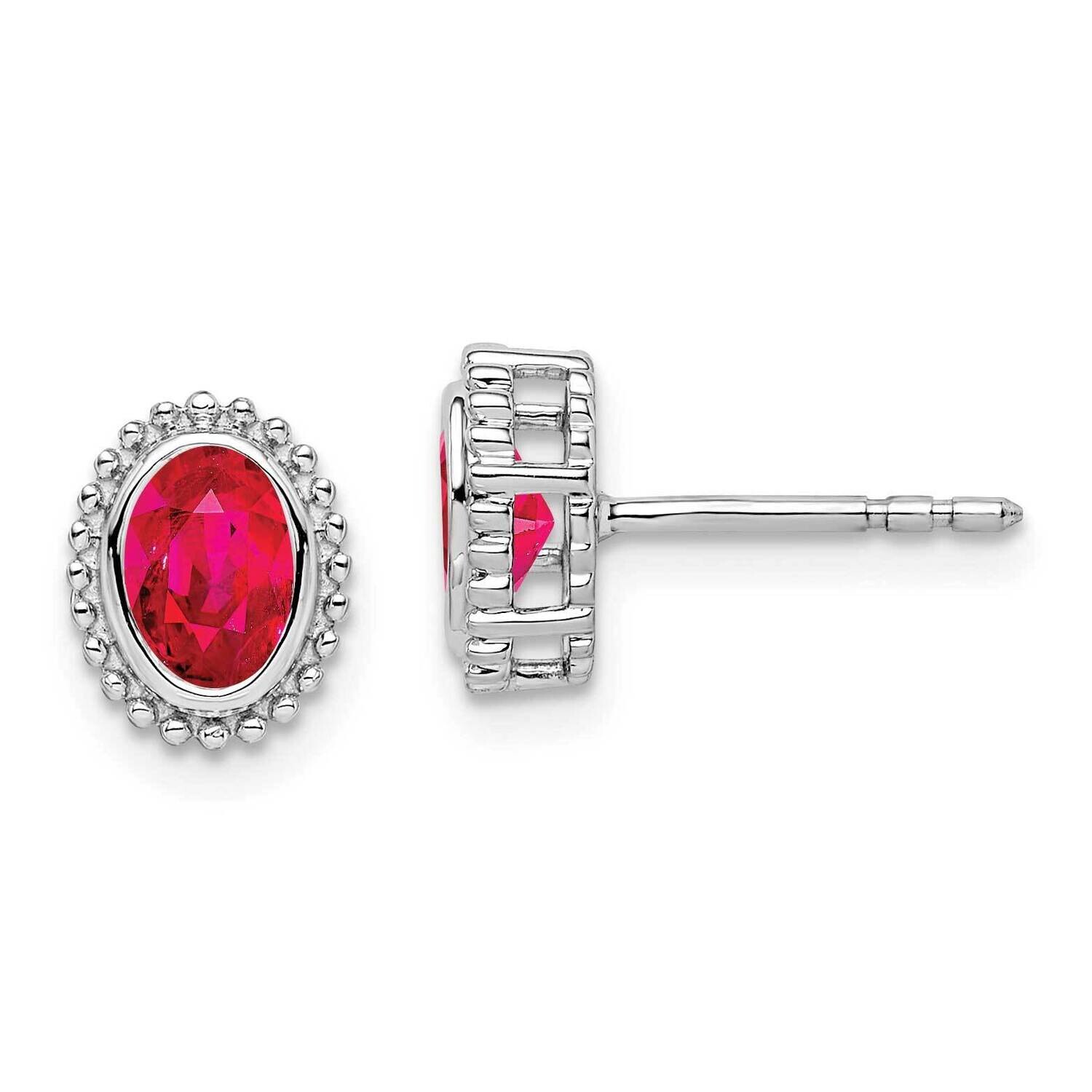 Oval Ruby Post Earrings 14k White Gold EM7202-RU-W, MPN: EM7202-RU-W, 191101842641