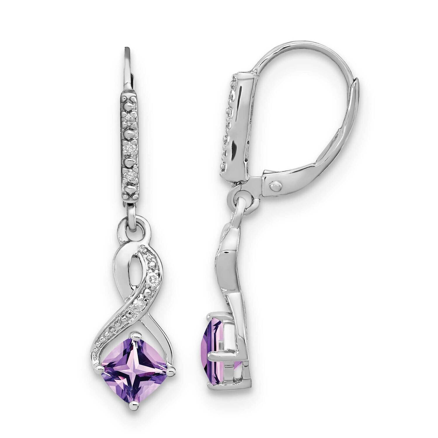 Amethyst Diamond Earrings Sterling Silver Rhodium-Plated EM7402-AM-006-SSA, MPN: EM7402-AM-006-SSA,