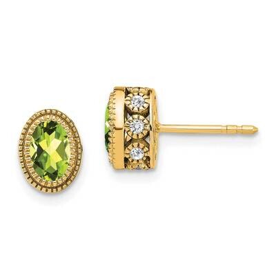 Oval Peridot Diamond Earrings 14k Gold EM7093-PE-019-YA, MPN: EM7093-PE-019-YA, 191101840562