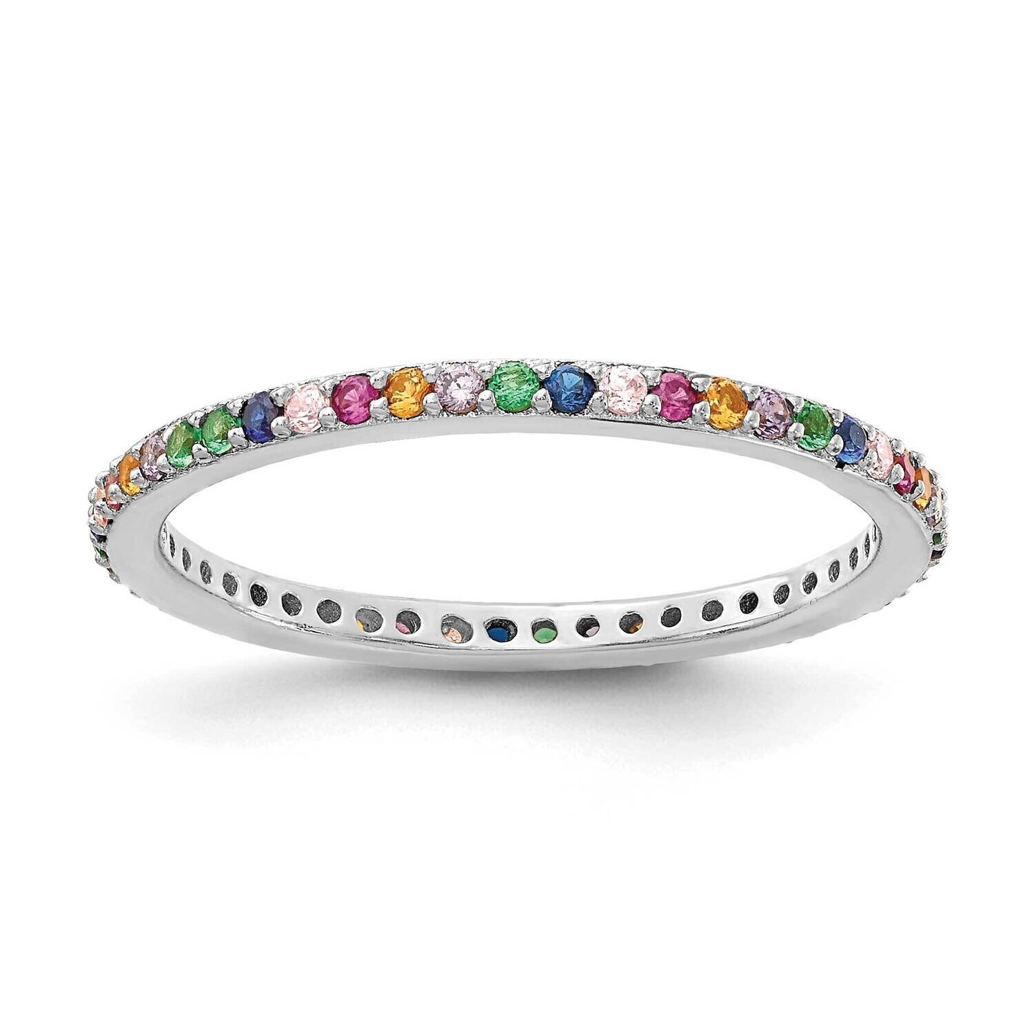 Prizma Colorful CZ Thin BRing Sterling Silver Rhodium-Plated QR7173, MPN: QR7173, 191101910845