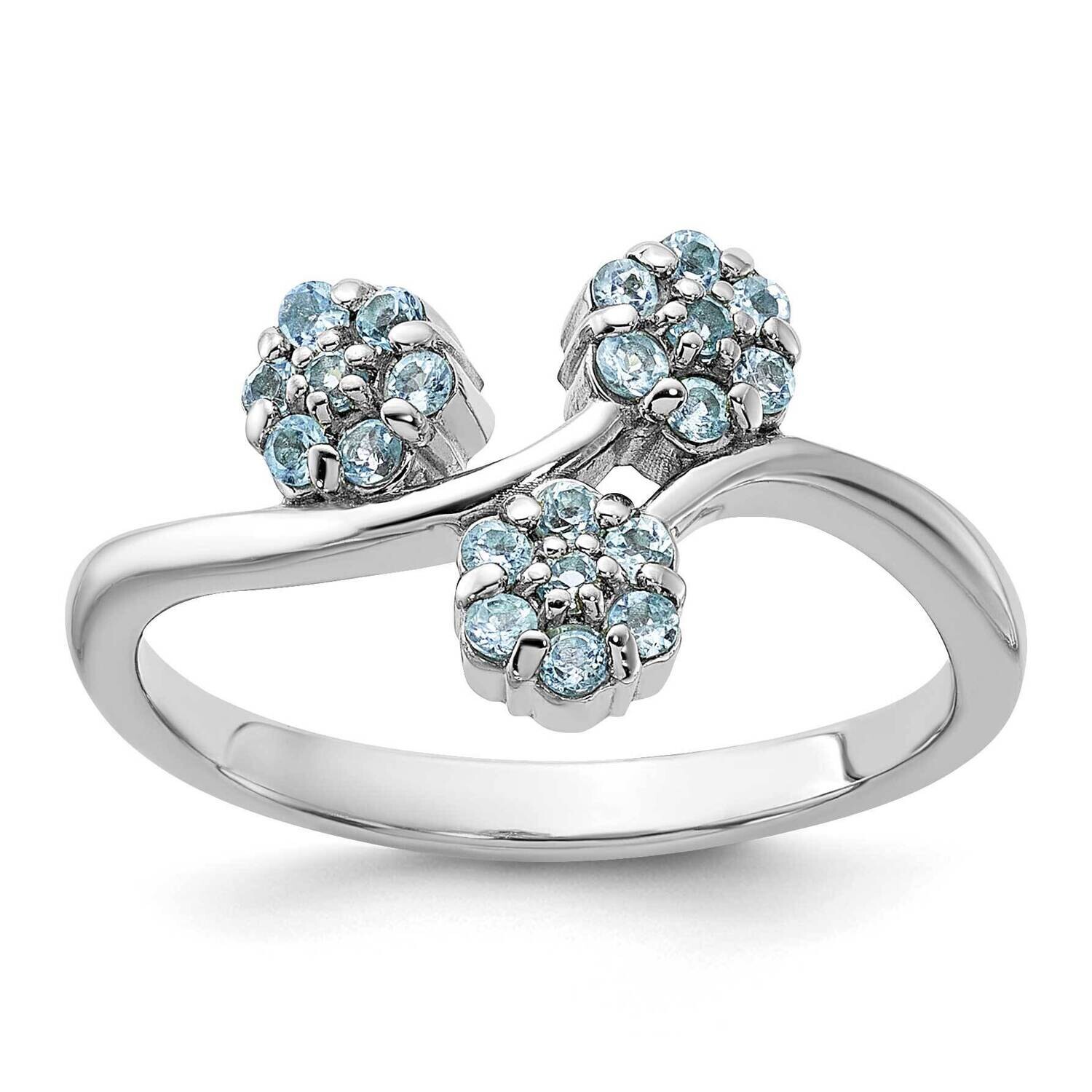 Light Swiss Blue Topaz Flowers Ring Sterling Silver Rhodium-Plated QR7441BT, MPN: QR7441BT,