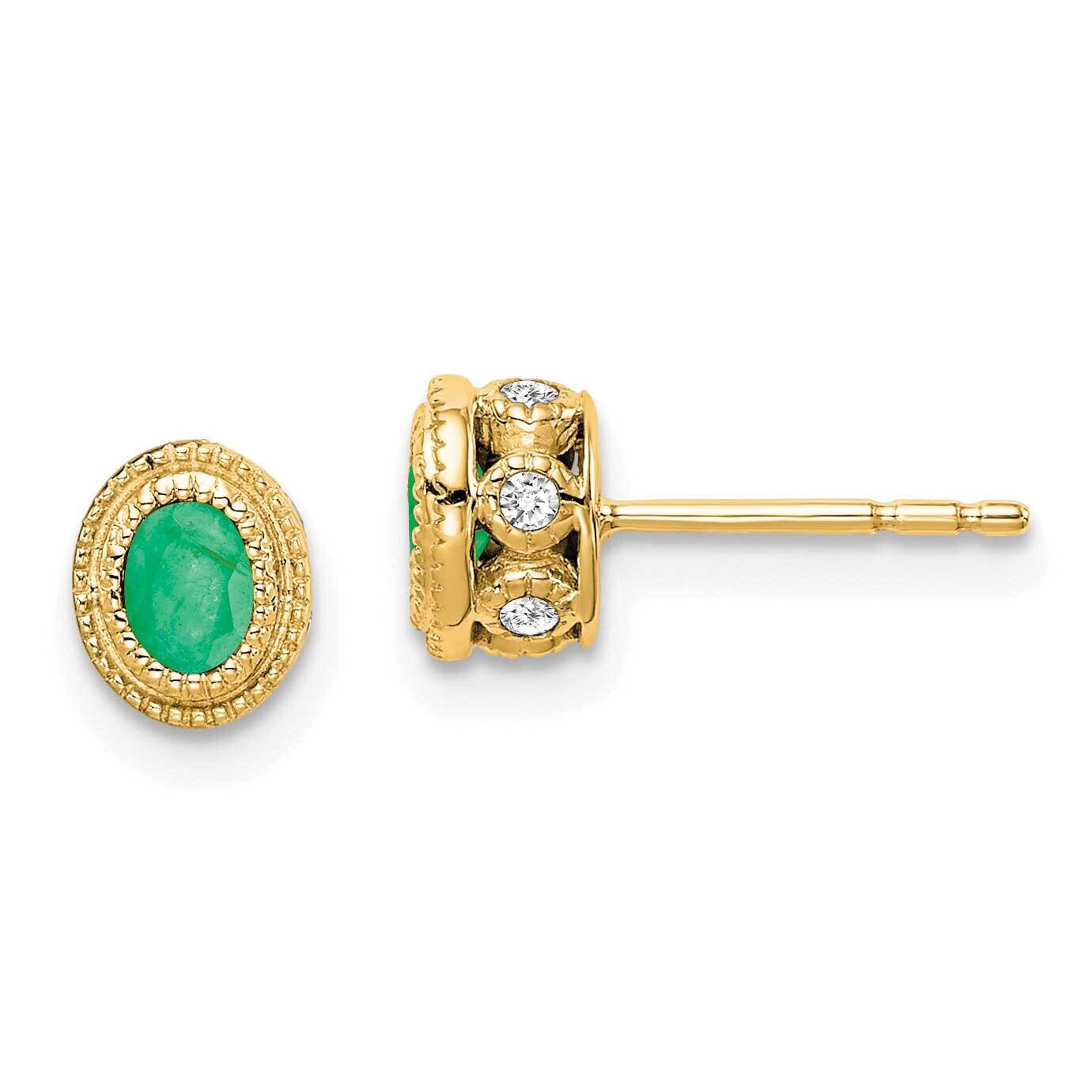 Emerald Diamond Earrings 14k Gold EM7093-EM-012-YA, MPN: EM7093-EM-012-YA, 191101840524