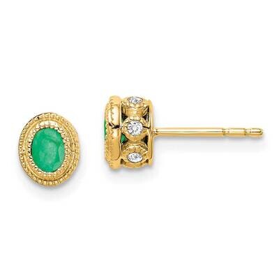 Emerald Diamond Earrings 14k Gold EM7093-EM-012-YA, MPN: EM7093-EM-012-YA, 191101840524