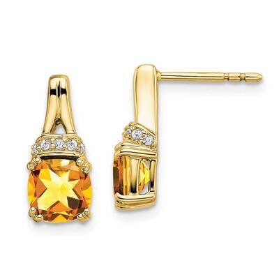 Citrine Diamond Earrings 10k Gold EM7074-CI-007-1YA, MPN: EM7074-CI-007-1YA, 191101834158