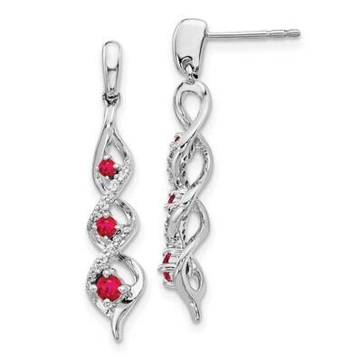 Diamond Ruby 3 Stone Post Dangle Earrings 10k White Gold EM5599-RU-013-1WA, MPN: EM5599-RU-013-1WA,…