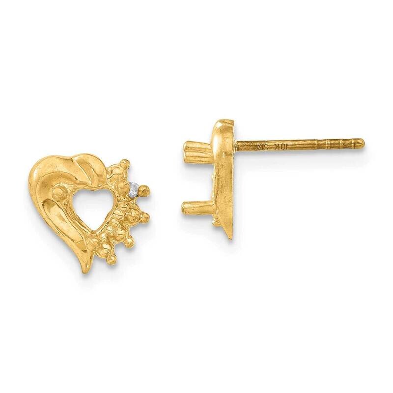 Diamond Heart Semi-Mount Post Earrings 10k Gold EXS1287_SEMI-0YS43