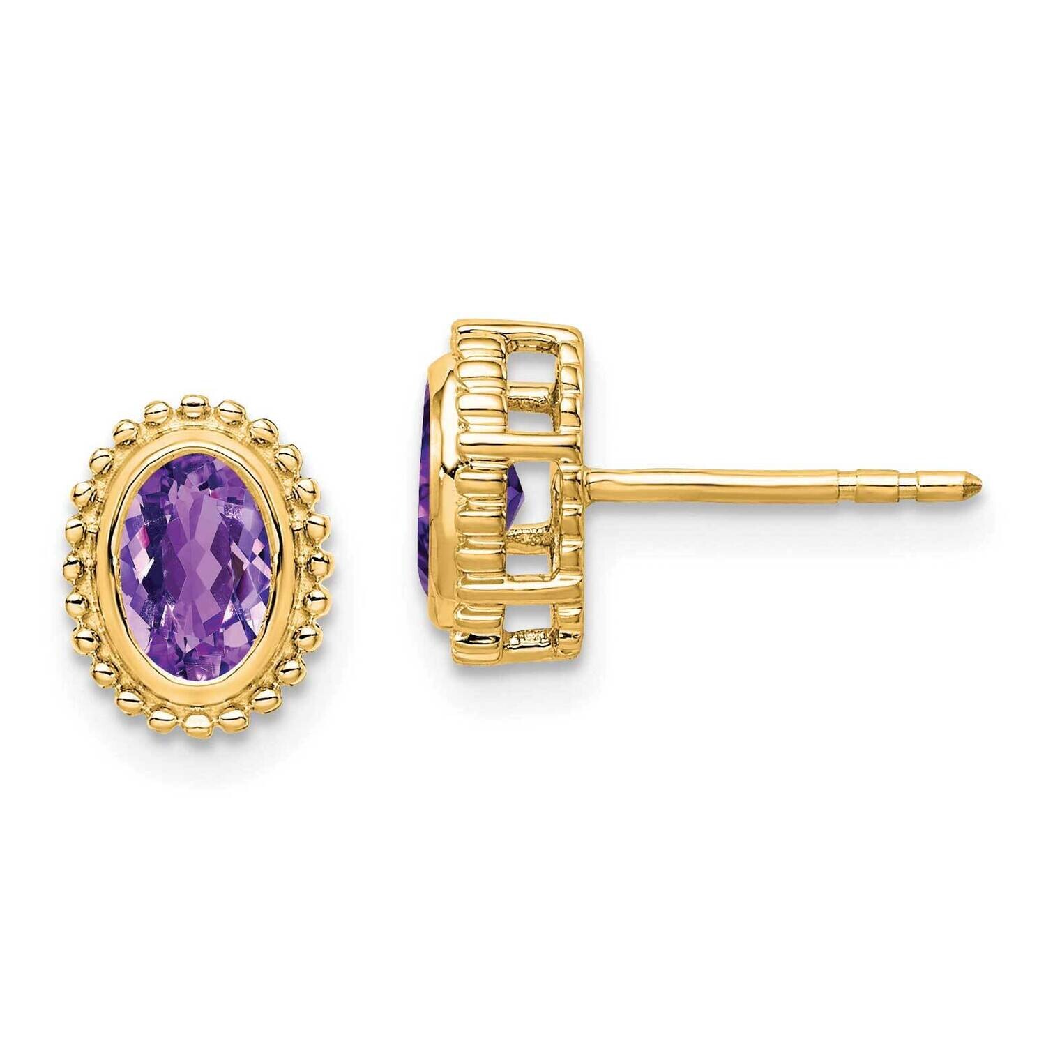 Oval Amethyst Post Earrings 14k Gold EM7202-AM-Y, MPN: EM7202-AM-Y, 191101842535