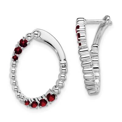 Garnet Oval Hoop Earrings 14k White Gold EM7460-GA-W, MPN: EM7460-GA-W, 191101844065