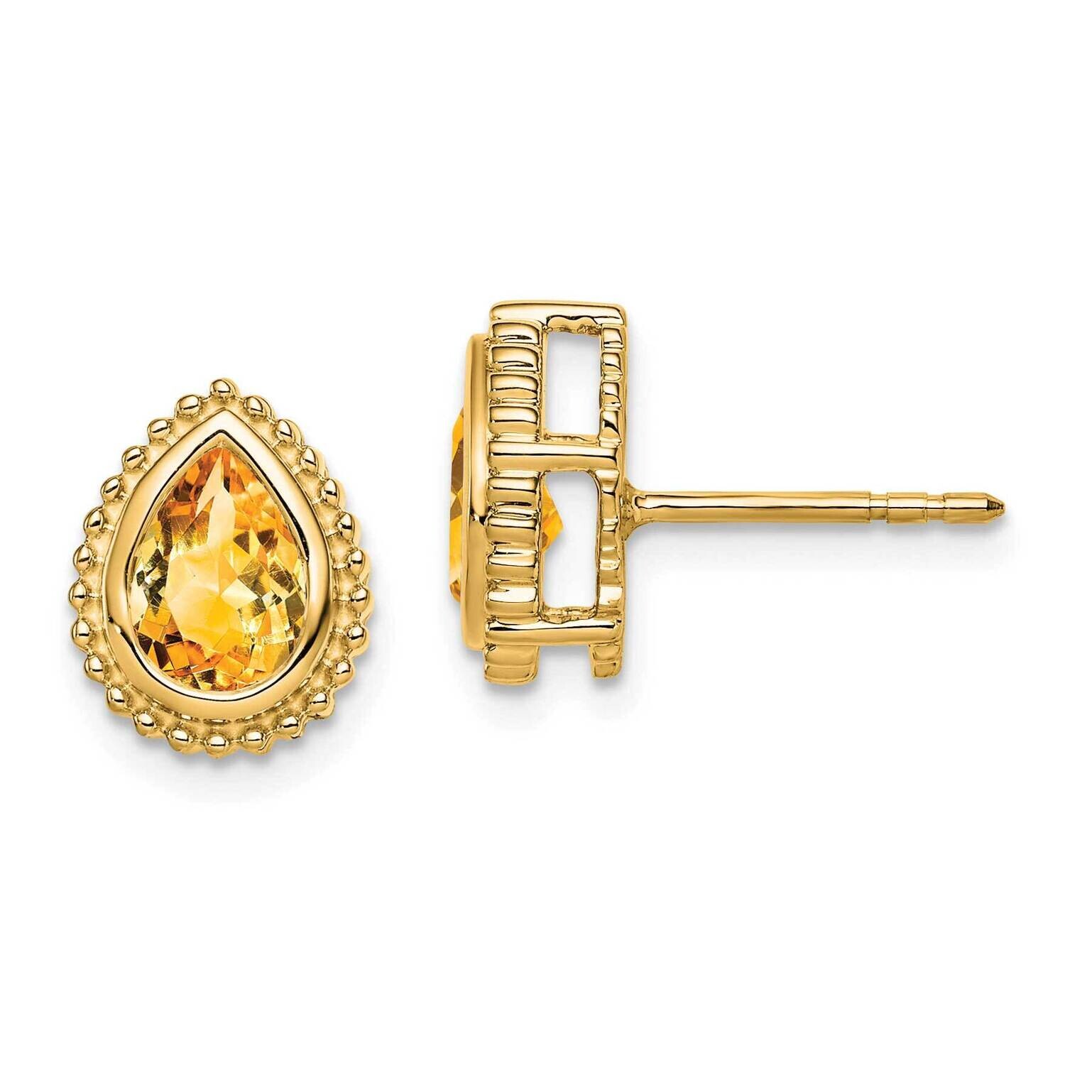 Pear Citrine Post Earrings 14k Gold EM7203-CI-Y, MPN: EM7203-CI-Y, 191101842733