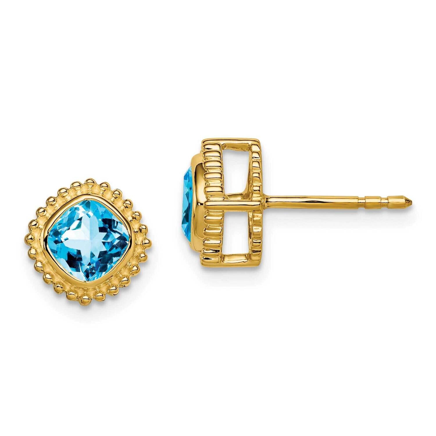 Cushion Blue Topaz Earrings 14k Gold EM7201-BT-Y, MPN: EM7201-BT-Y, 191101842399