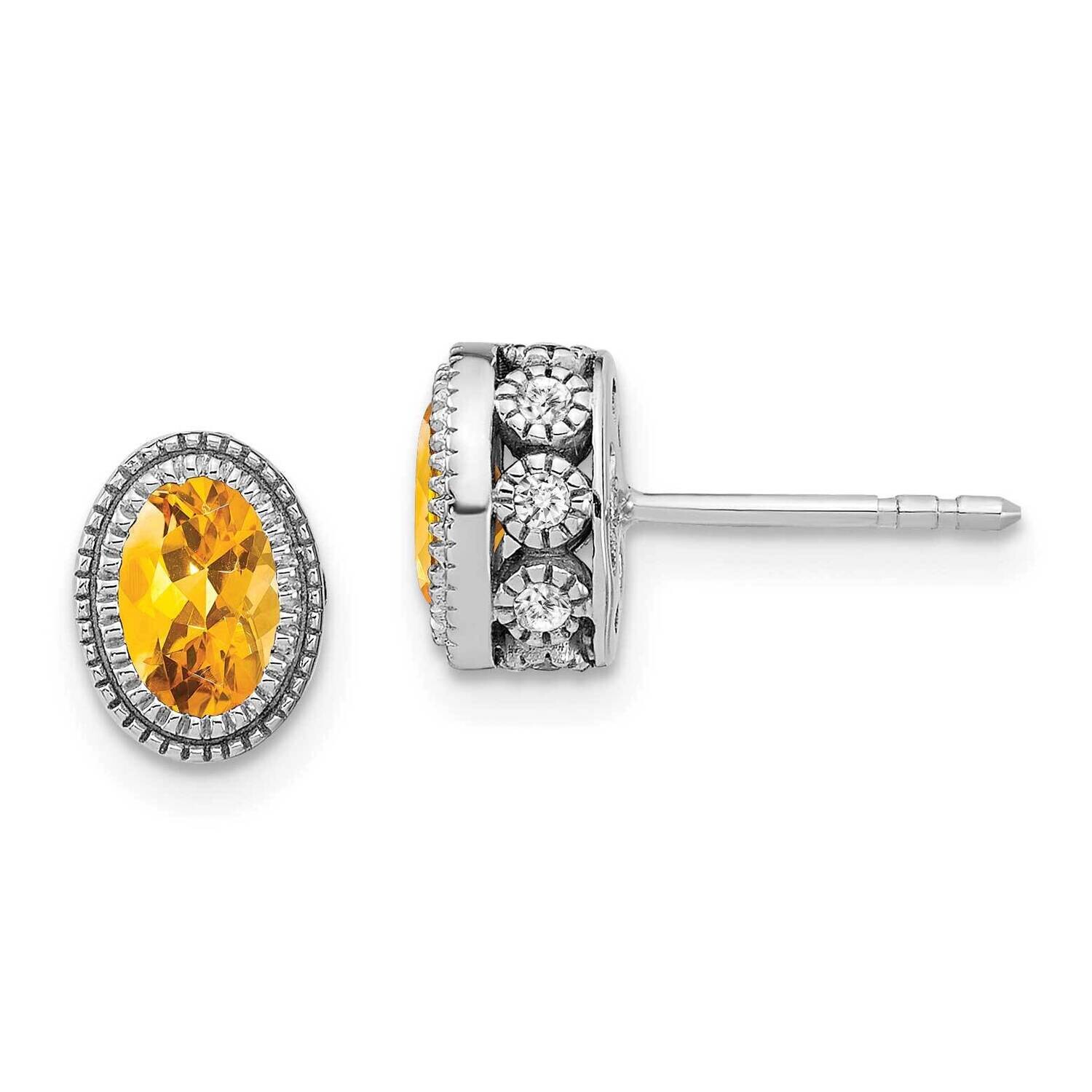 Oval Citrine Diamond Earrings 14k White Gold EM7093-CI-019-WA, MPN: EM7093-CI-019-WA, 191101840494