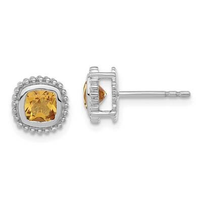 Cushion Citrine Earrings 10k White Gold EM7201-CI-1W, MPN: EM7201-CI-1W, 191101834509