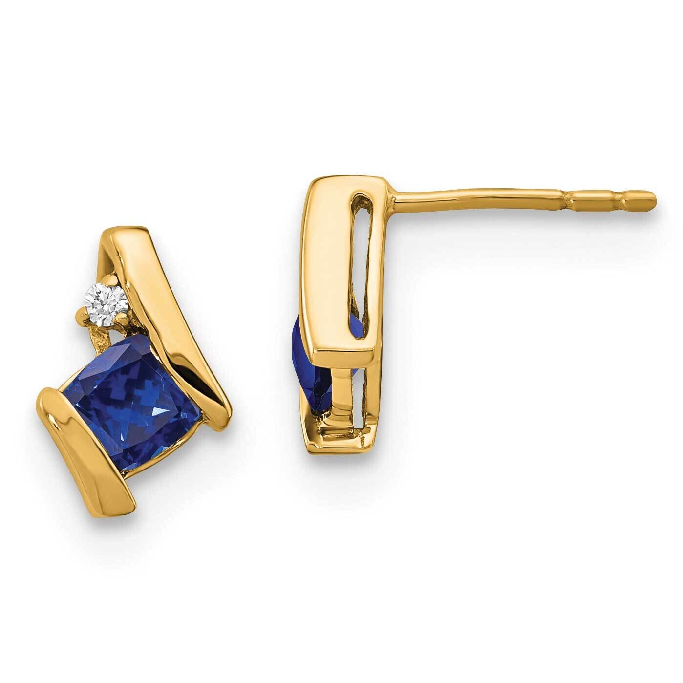 Cushion Cr. Sapphire Diamond Earrings 10k Gold EM7398-CSA-003-1YA, MPN: EM7398-CSA-003-1YA,