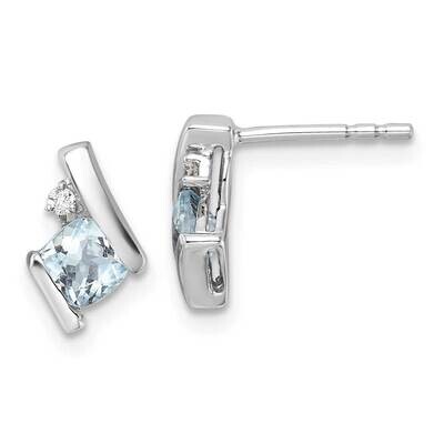 Cushion Aquamarine Diamond Earrings 10k White Gold EM7398-AQ-003-1WA, MPN: EM7398-AQ-003-1WA, 19110…