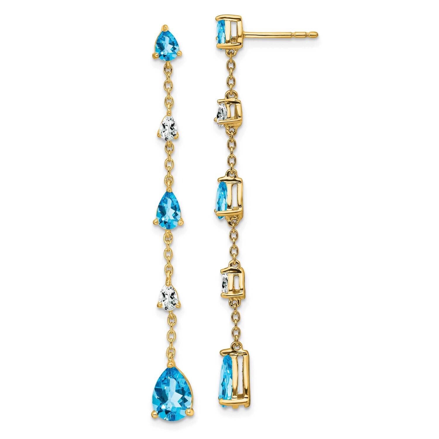 Blue Topaz White Topaz Dangle Earrings 14k Gold EM7090-BT-YA, MPN: EM7090-BT-YA, 191101840227