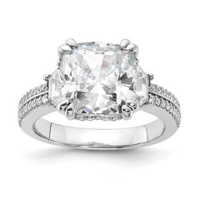 Cheryl M Fancy Cushion-Cut Baguette-Cut Brilliant-Cut CZ Ring Sterling Silver Rhodium-Plated QCM158…