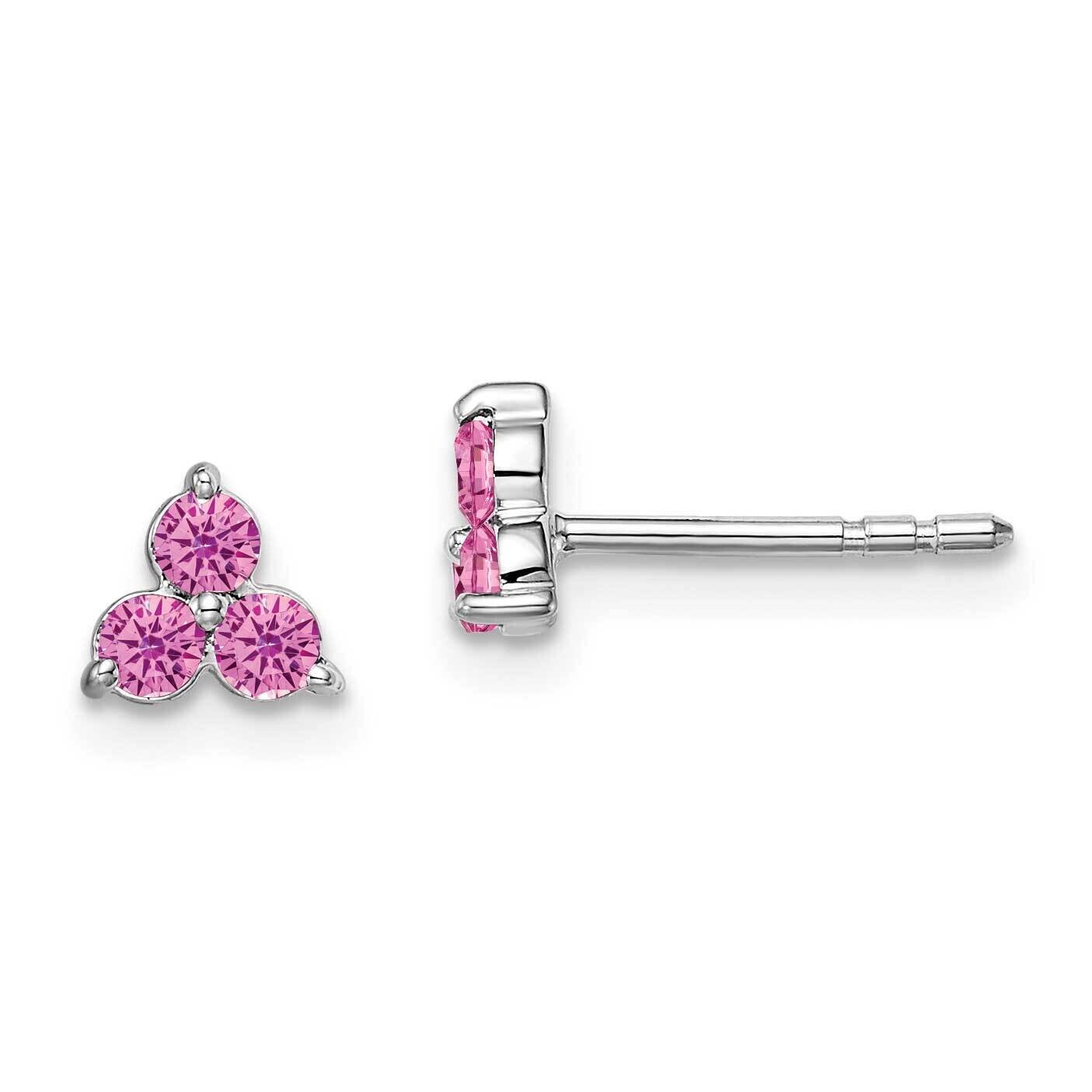 3-Stone Created Pink Sapphire Triangle Earrings 14k White Gold EM7119-CPS-W, MPN: EM7119-CPS-W, 191…