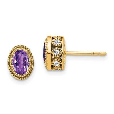 Oval Amethyst Diamond Earrings 14k Gold EM7093-AM-019-YA, MPN: EM7093-AM-019-YA, 191101840463