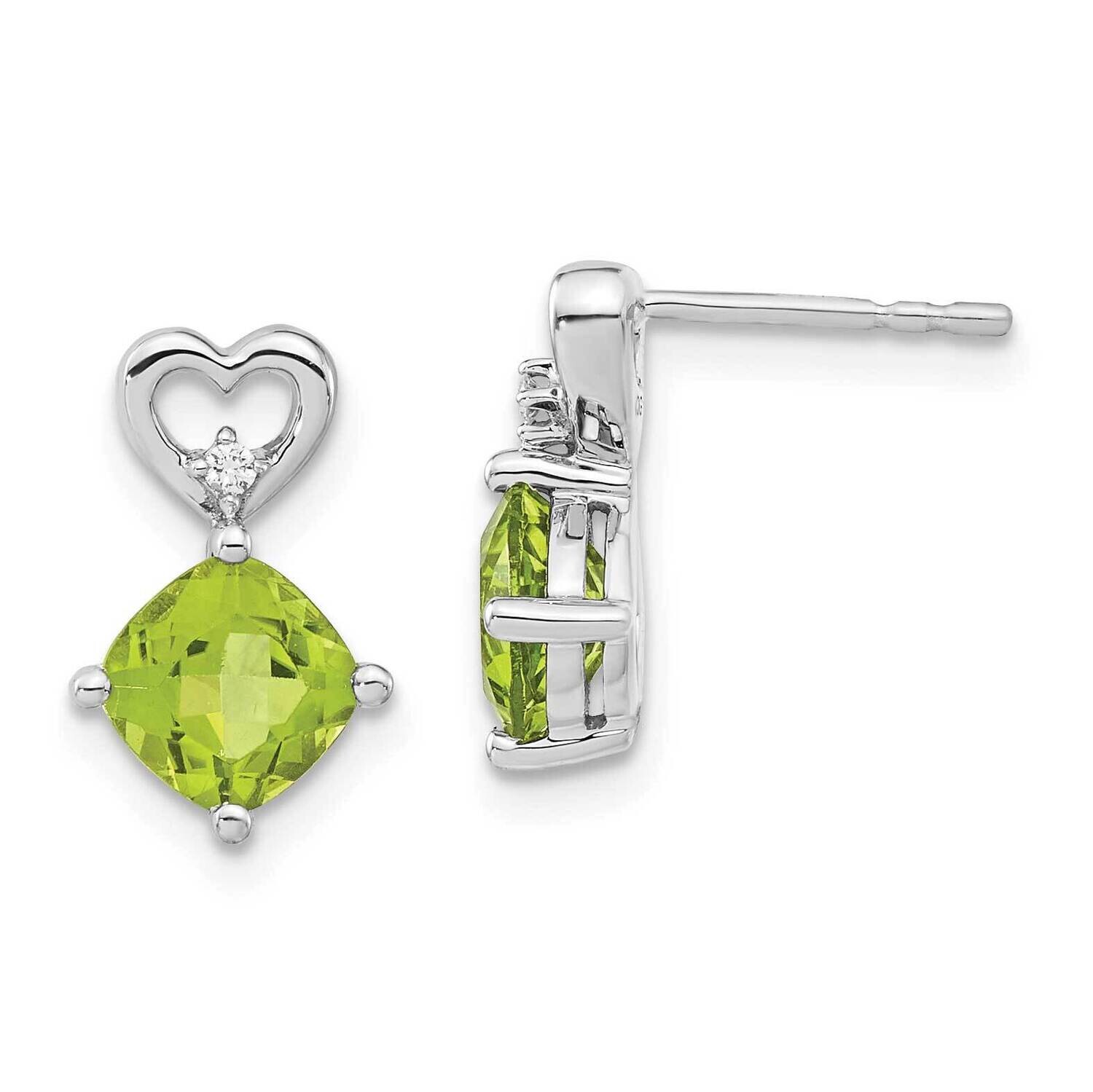 Peridot Diamond Heart Earrings 14k White Gold EM7399-PE-002-WA, MPN: EM7399-PE-002-WA, 191101401435