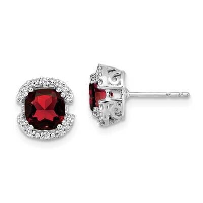 Cushion Garnet Diamond Halo Earrings 14k White Gold EM7087-GA-010-WA, MPN: EM7087-GA-010-WA, 191101…