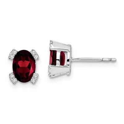 Oval Garnet Diamond Earrings 14k White Gold EM7104-GA-006-WA, MPN: EM7104-GA-006-WA, 191101841422