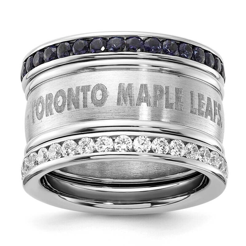 Nhl Toronto Maple Leafs Blue & Clear Crystal Triple Ring Set Stainless Steel MLE035CR-SZ8
