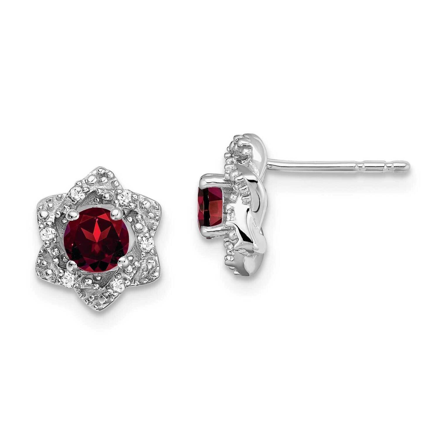 Garnet Diamond Post Earrings 14k White Gold EM7459-GA-006-WA, MPN: EM7459-GA-006-WA, 191101844010