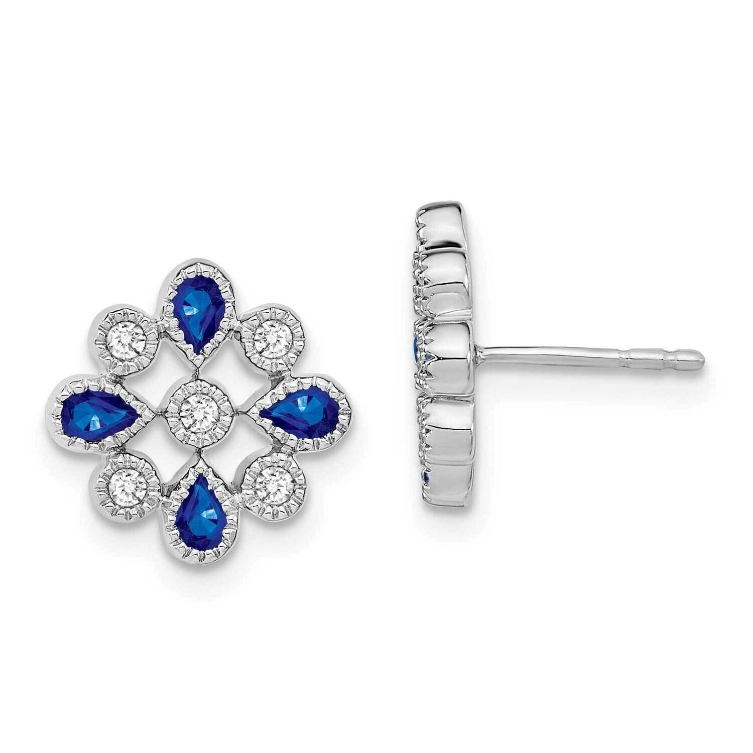 Sapphire Diamond Post Earrings 14k White Gold EM7218-SA-015-WA, MPN: EM7218-SA-015-WA, 191101843389