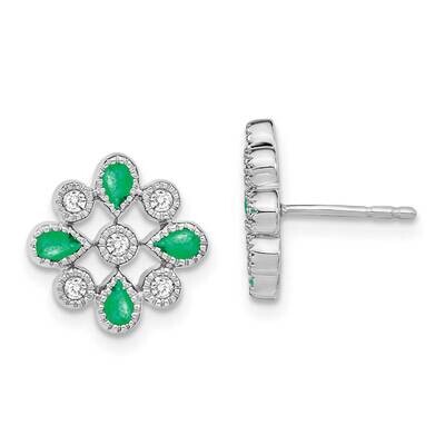 Emerald Diamond Post Earrings 14k White Gold EM7218-EM-015-WA, MPN: EM7218-EM-015-WA, 191101843365