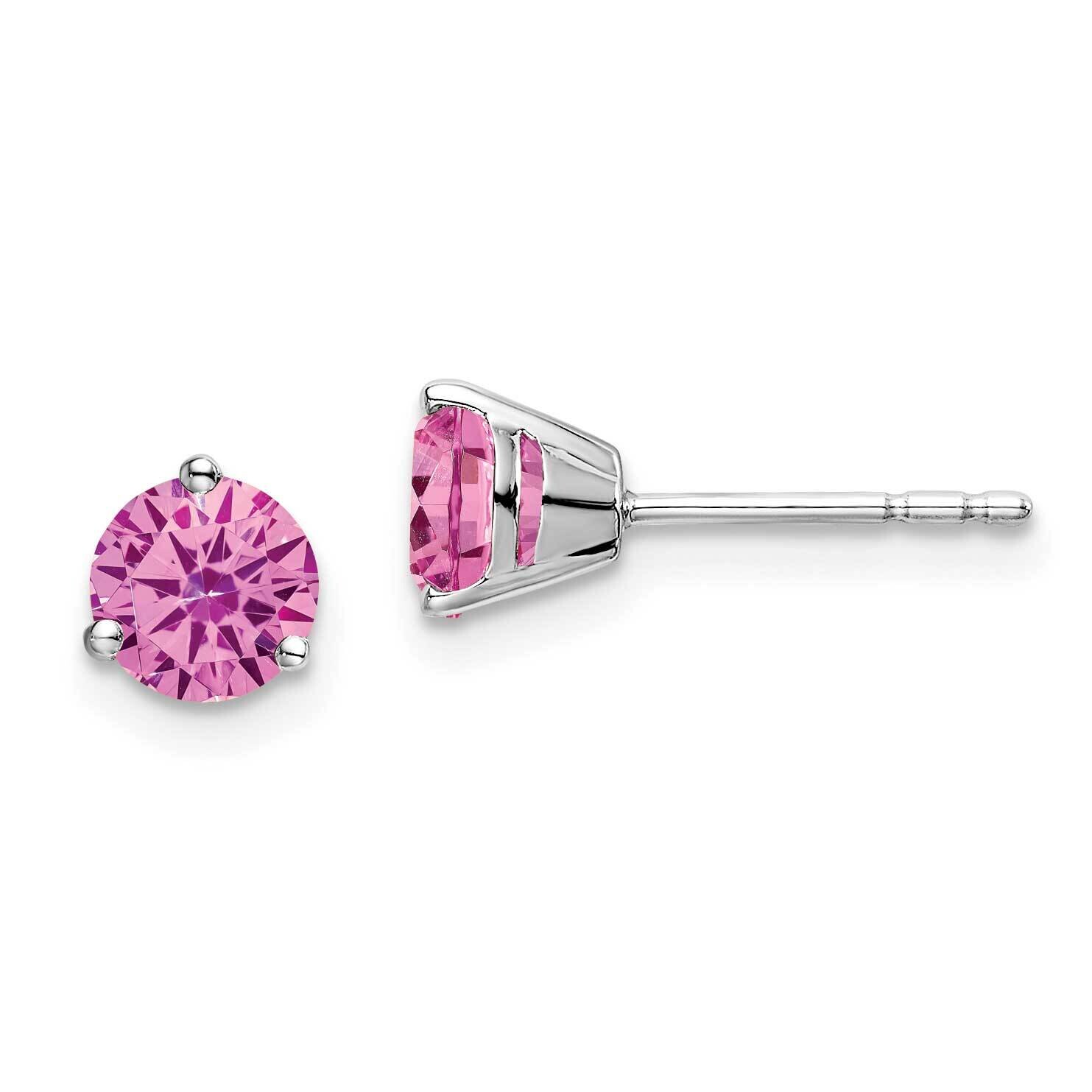 Round Created Pink Sapphire Earrings 14k White Gold EM7098-CPS-W, MPN: EM7098-CPS-W, 191101841071