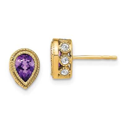 Pear Amethyst Diamond Earrings 14k Gold EM7094-AM-032-YA, MPN: EM7094-AM-032-YA, 191101840623