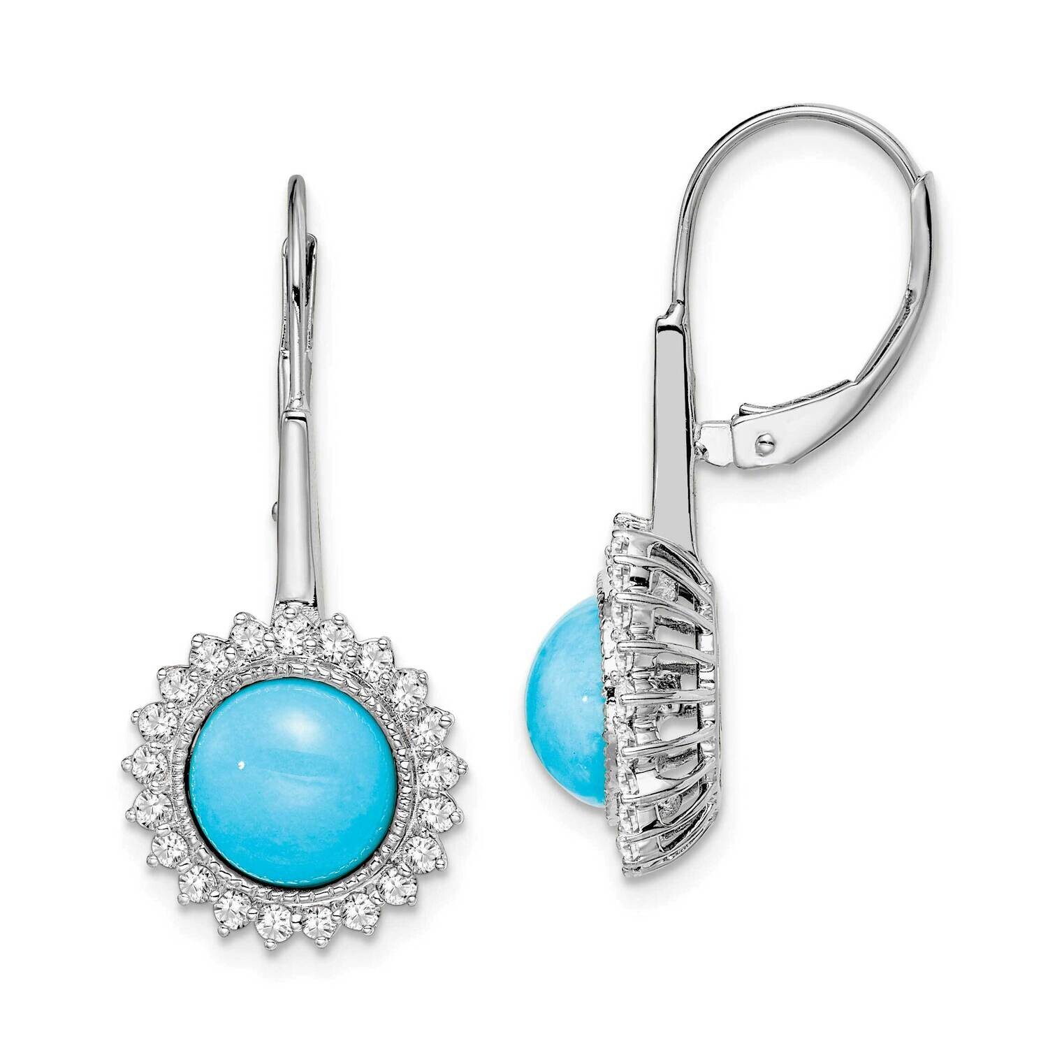 Turquoise Diamond Leverback Earrings 14k White Gold EM7139-BTQ-063-WA