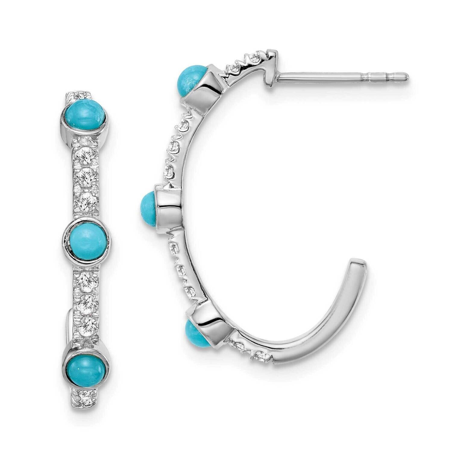 Turquoise White Topaz J-Hoop Earrings 14k White Gold EM7421-BTQ-W, MPN: EM7421-BTQ-W, 883957969107