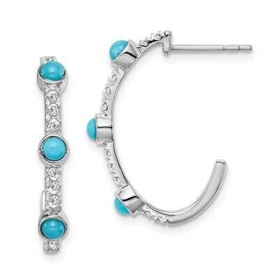 Turquoise White Topaz J-Hoop Earrings 14k White Gold EM7421-BTQ-W, MPN: EM7421-BTQ-W, 883957969107