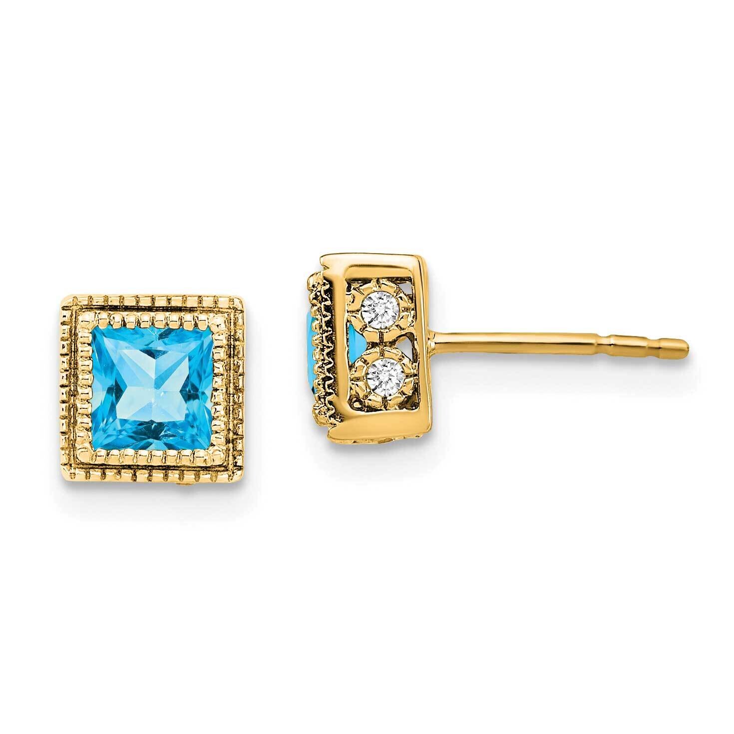 Square Blue Topaz Diamond Earrings 14k Gold EM7096-BT-016-YA, MPN: EM7096-BT-016-YA, 191101840906